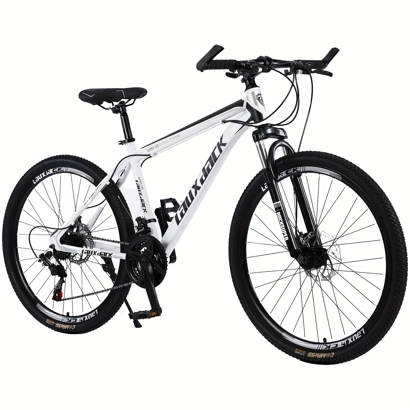 Lauxjack Classic White Mountain Bike - 26 & 69.85 cm, 21-Speed, Adjustable with Front & Rear Disc Brakes,, Aluminum Alloy Wheels, Full Suspension, Includes Mudguards - Ideal for Men & Women, Allterrain Cycling| Bicycle|Aluminum Alloy Bike