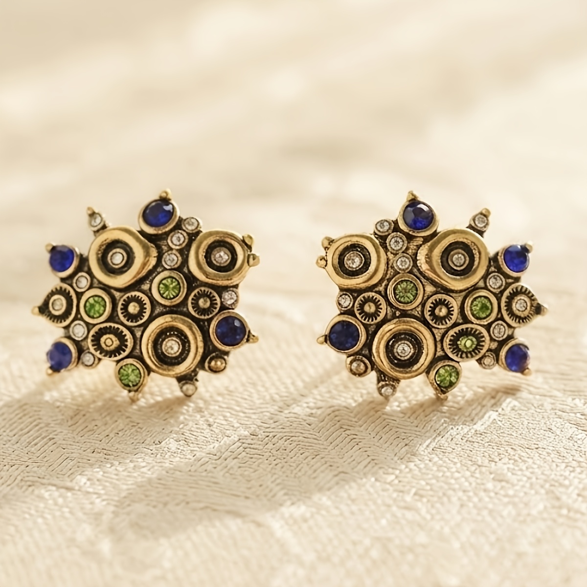 TEMU 1 Pair Of Women's Vintage Style Colored Synthetic Cubic Synthetic Zirconia Geometric Earrings - Bohemian Style Copper Earrings - Court Vintage