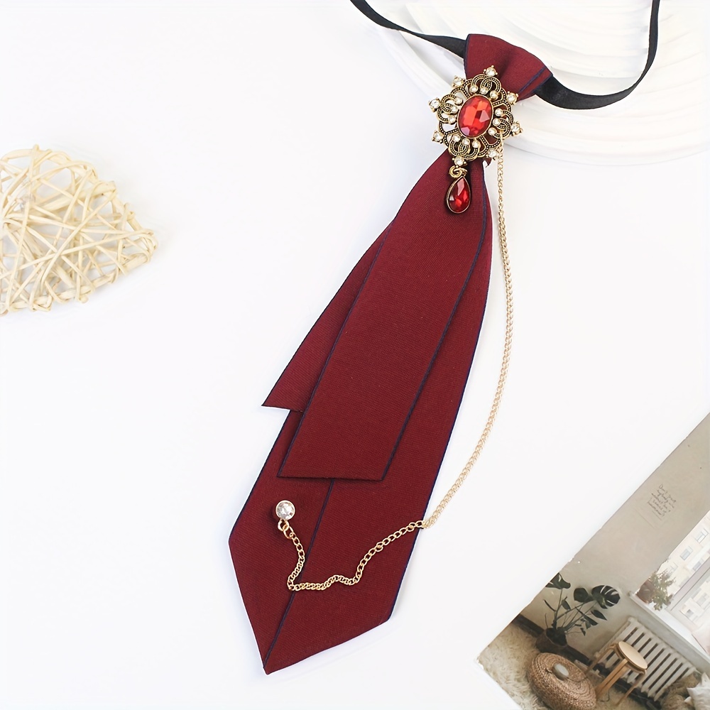 TEMU Corbata elegante de poliéster con broche decorativo y de cadena para - Estilo casual, tejido, se recomienda limpieza profesional - Accesorio