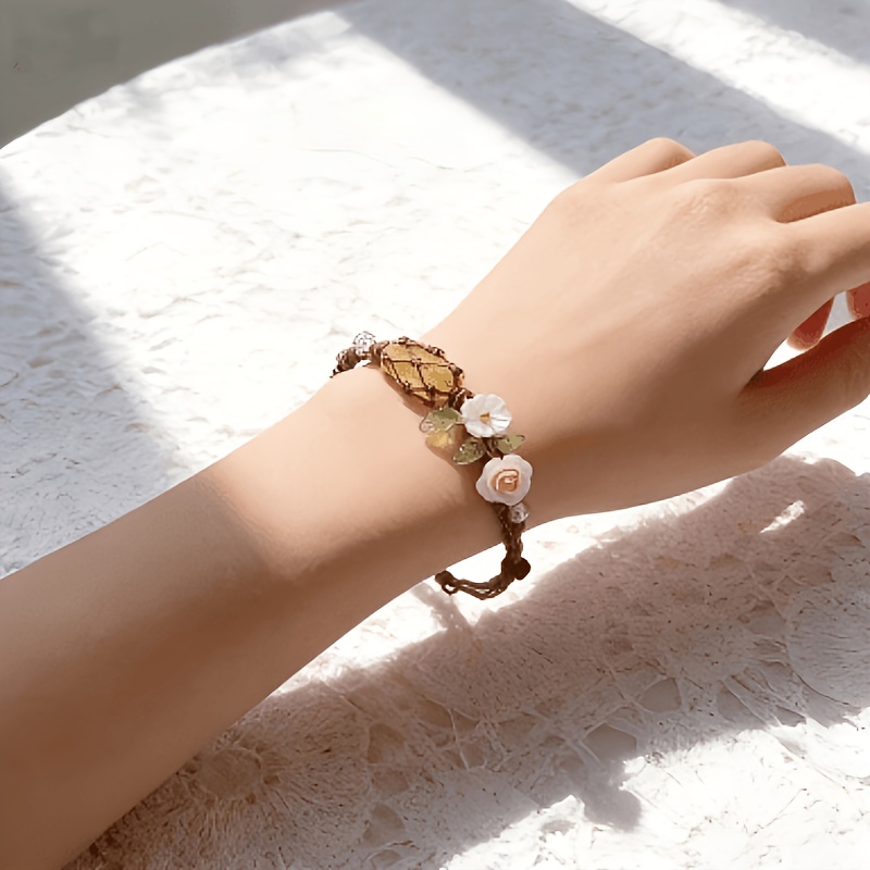 Natural Yellow Crystal Floral Boho Bracelet