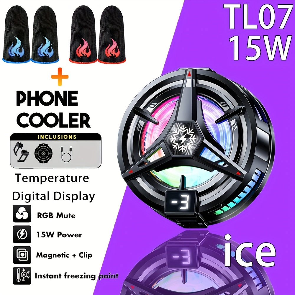 TEMU Mobile Phone Semiconductor Cooler, Colorful , Three-speed Temperature Control With Digital Display, Magnetic Suction Cooling Device To Reduce