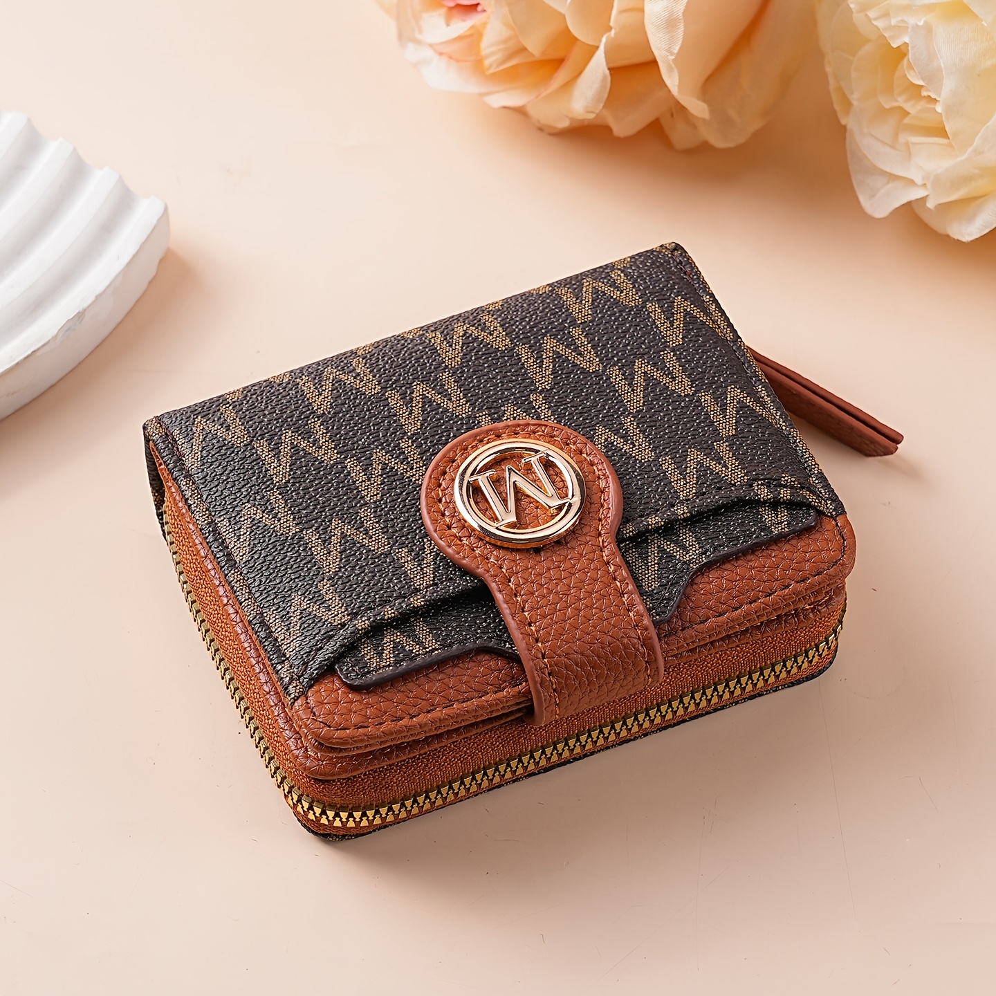 TEMU Fp Special New High-quality Women's Short Zipper Coin Purse With European And American Versatile Elements, Vintage , And Fashionable Printed