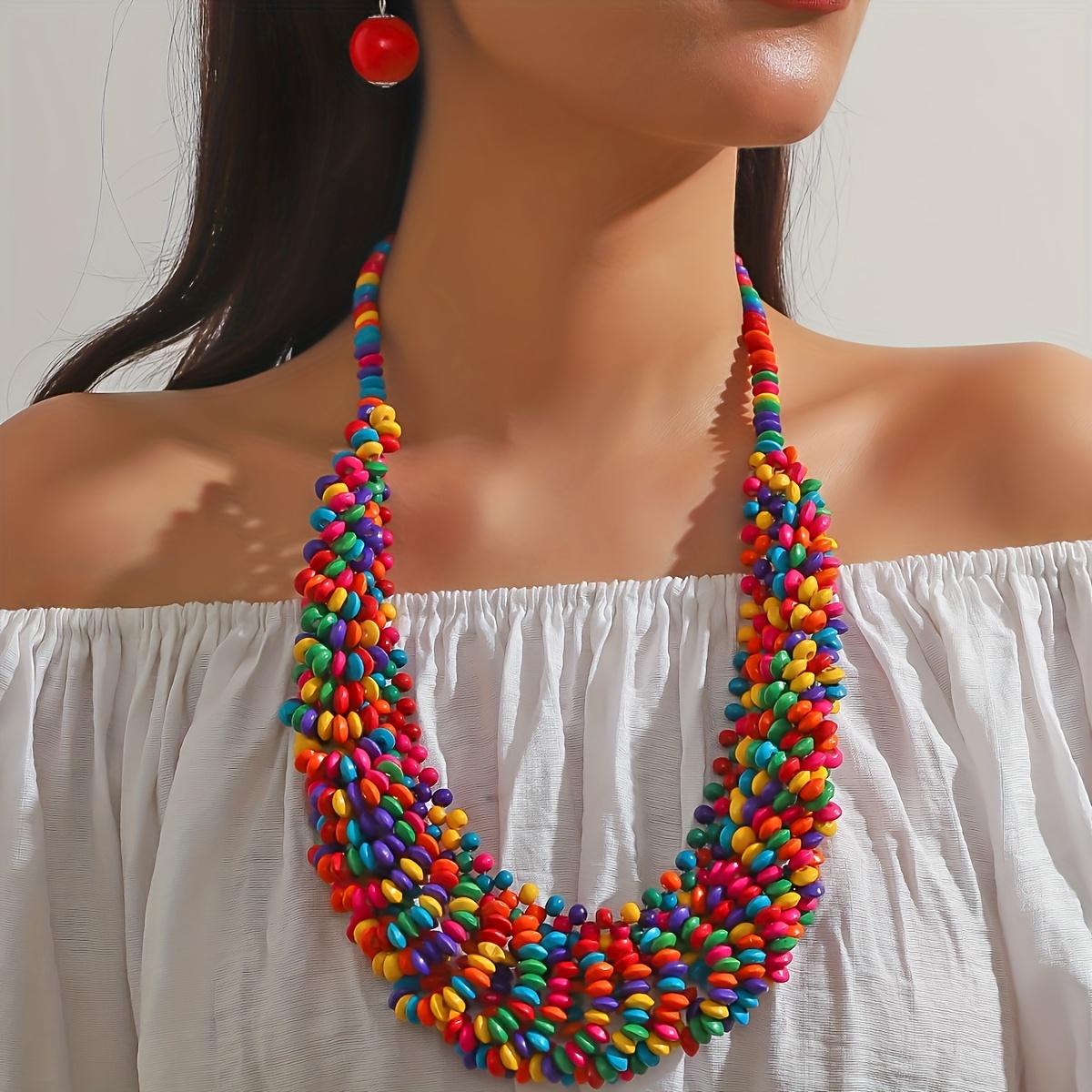 Handmade Bohemian Style Geometric Wooden Colorful Necklace