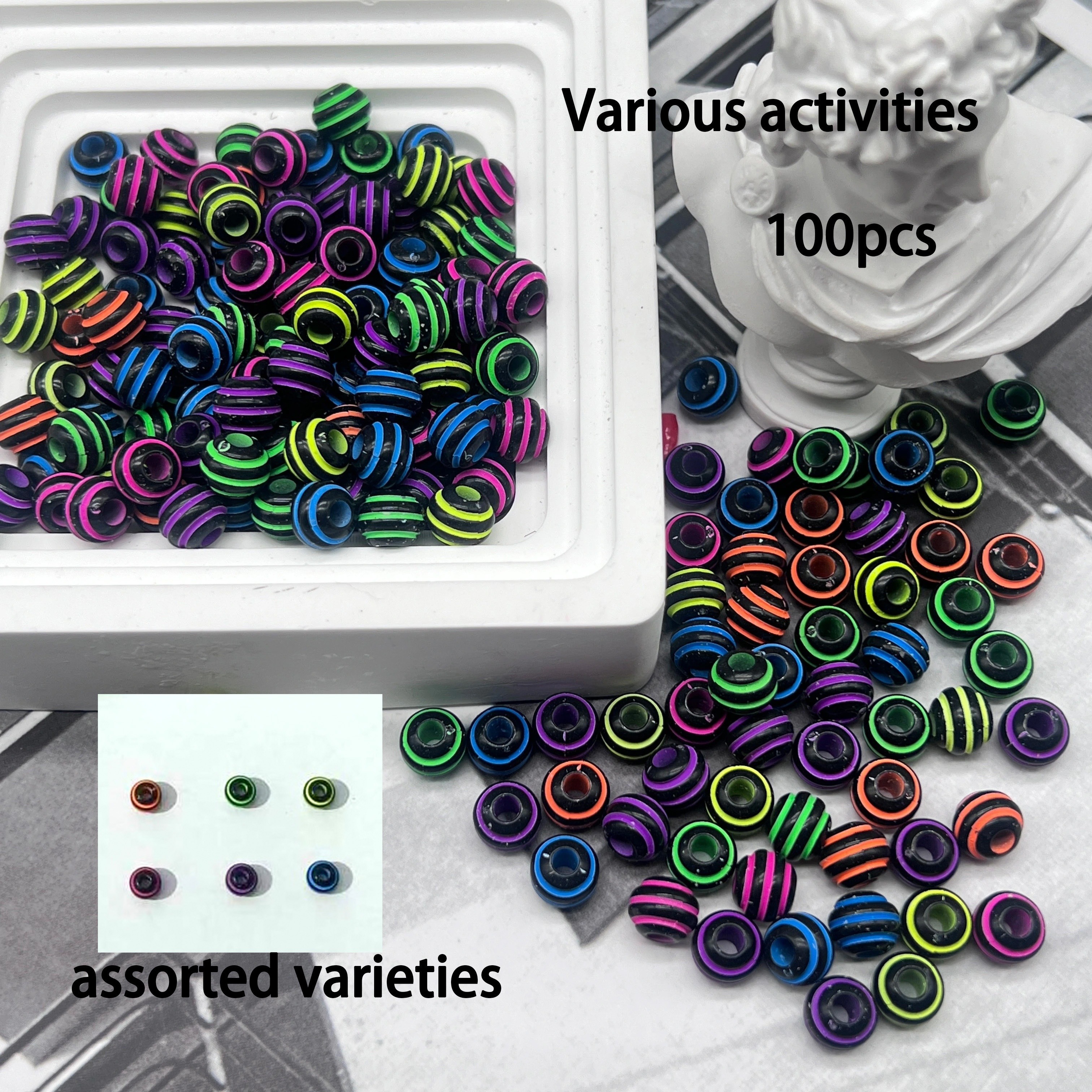 8mm/0.315inch 100pcs Colored Spiral Pattern Large Hole Acrylic Bead Bracelet Necklace Handmade Material Jewelry Additions