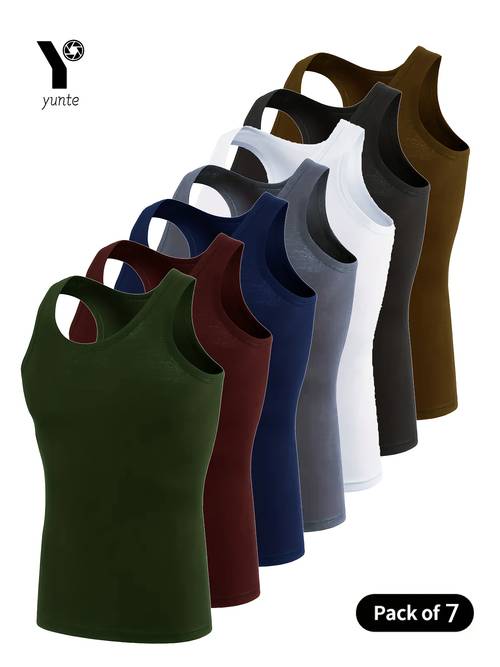 7 pack mens tank tops breathable quick dry polyester crew neck solid vests for running workout regular fabric shirts for dining sports spring summer fall multiple colors