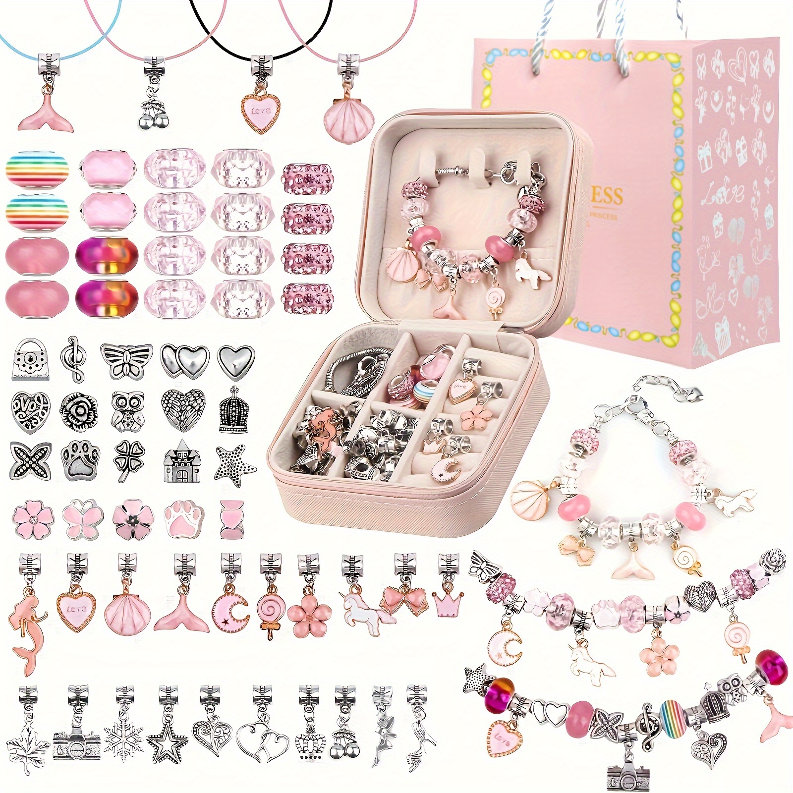 

66 Pcs Charm Bracelet Making Kit - Girls Diy Beaded Jewelry Making Kit, Mermaid Series Charms Gifts For Girls Toys Crafts Diy Bracelet Making Gift Box