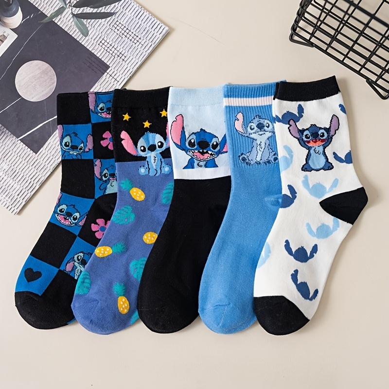 

5 Pairs Of Neutral Funny And Cute Stitch Comfortable And Breathable Socks, For Gifts, Parties And