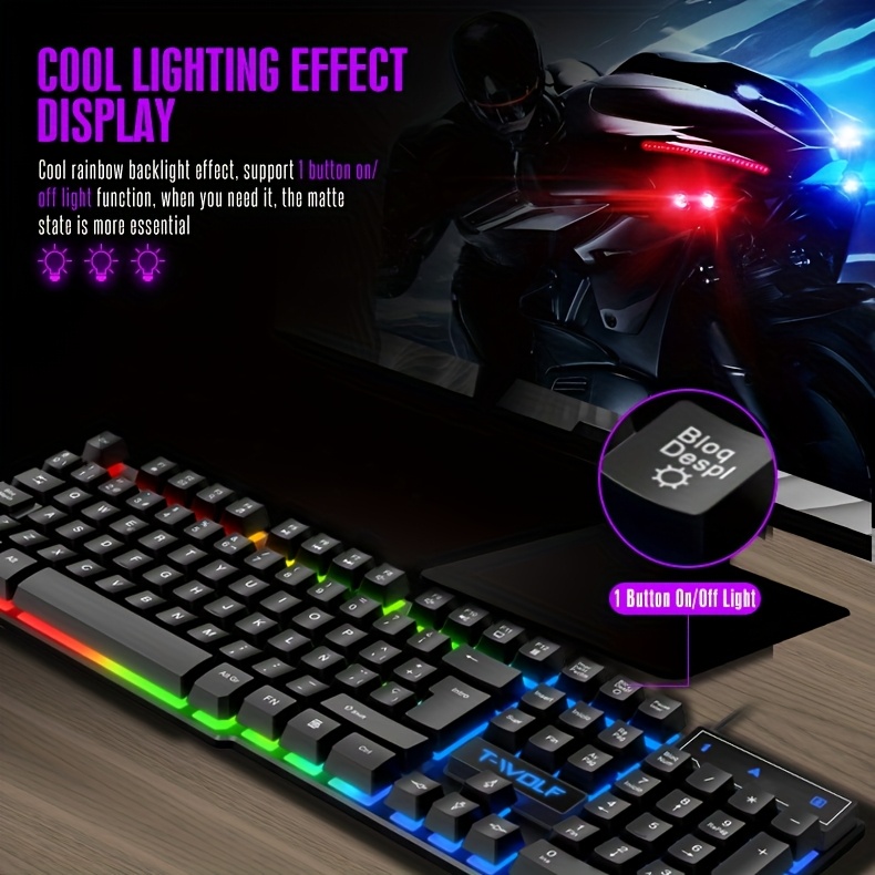 2pcs ROG Black Wired Gaming Keyboard And Mouse Set Usb/Rainbow Backlit Mechanical Feel Keyboard And ROG Mouse for PC Laptop, PS4, PS5, Xbox