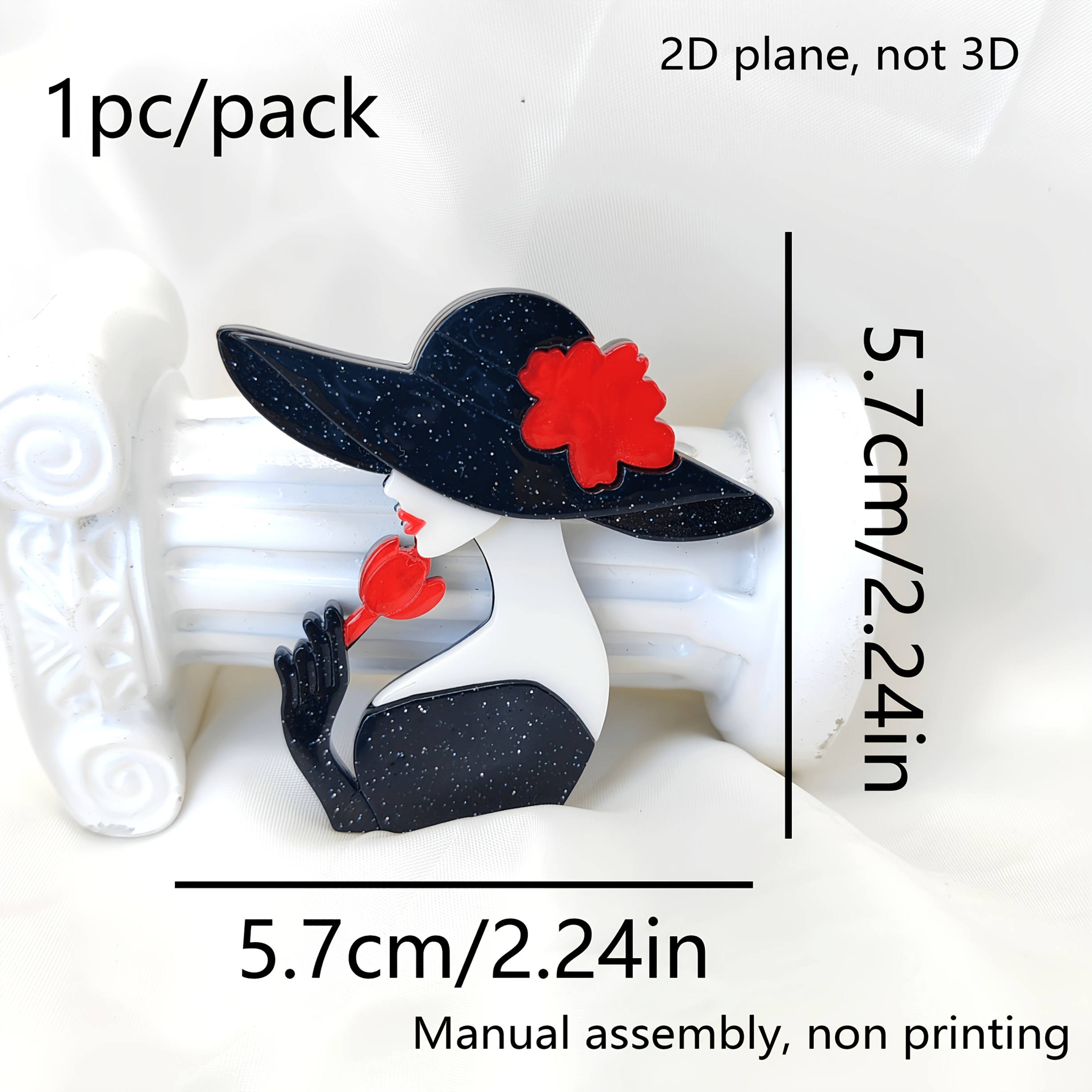 TEMU 2d Flat 1pc Retro Rose Acrylic Brooch - French Romantic Red Rose Silhouette Pin, Side-profile Goddess Design, Niche , Individual And Versatile