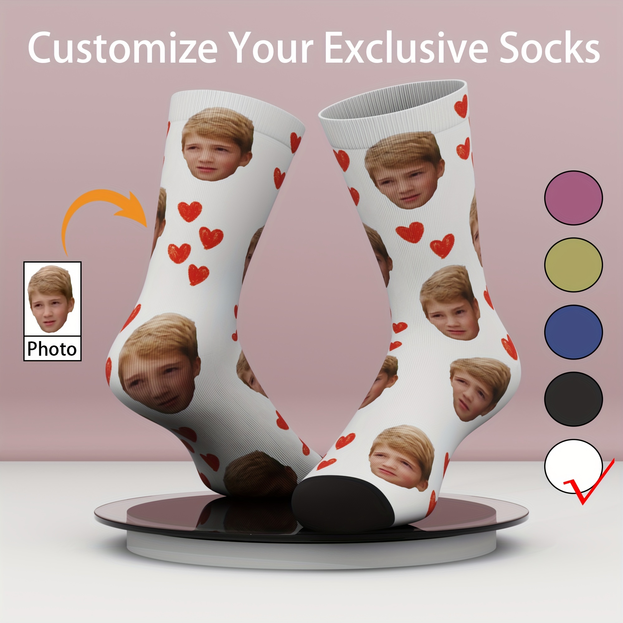 

Customizable Bamboo Fiber Socks - Personalized Photo & ,, Multiple Colors, Soft Knit Mid-calf Socks With Band For