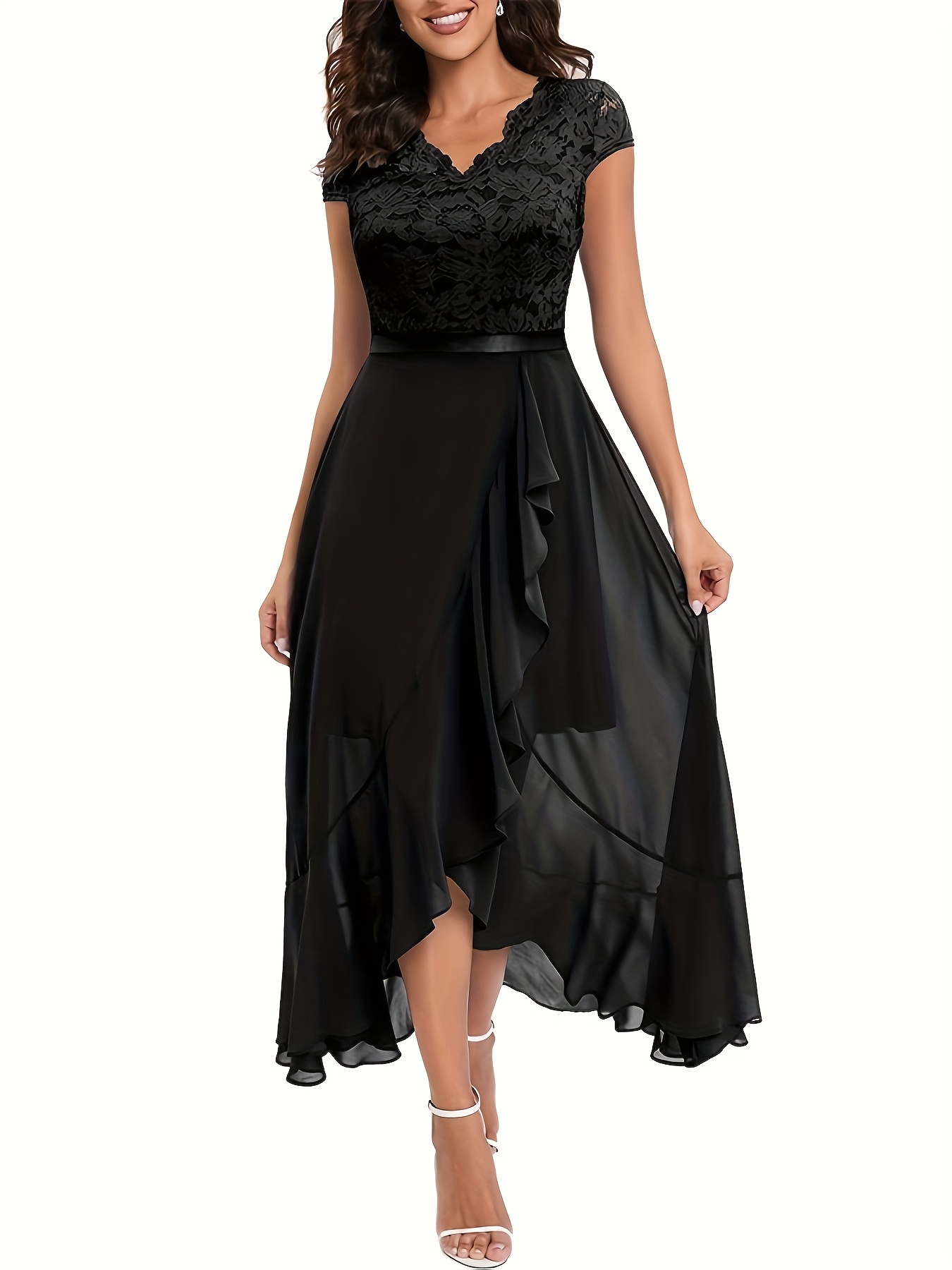 womens elegant v neck floral lace dress asymmetrical - Temu