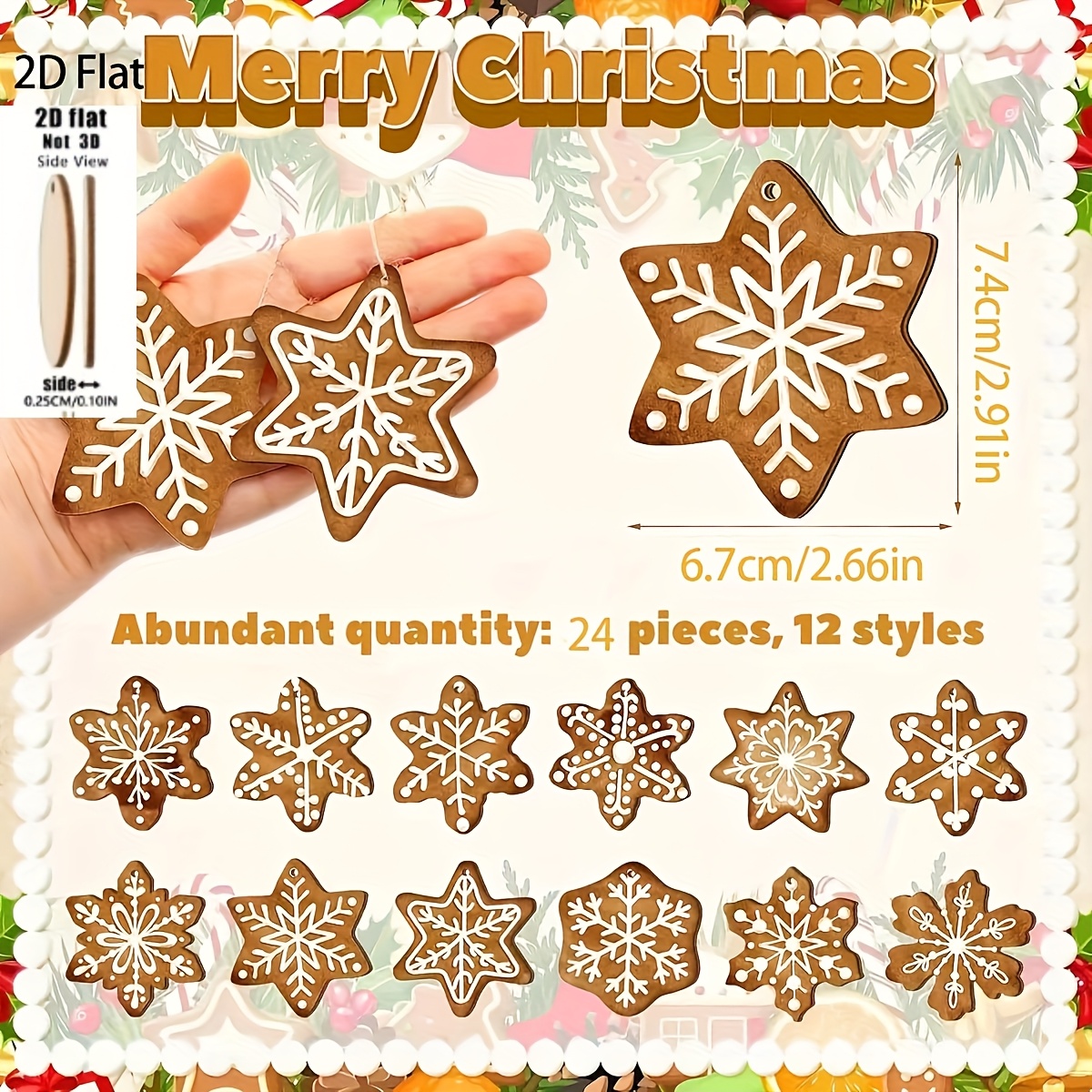 2d Flat, 24pcs New 2d Flat Christmas Decorations Gingerbread For Man Snowflake Creative Hanging Ornaments For Christmas Tree, Snowflake Scene Decor, Room Windowsill Decor, 2d Flat