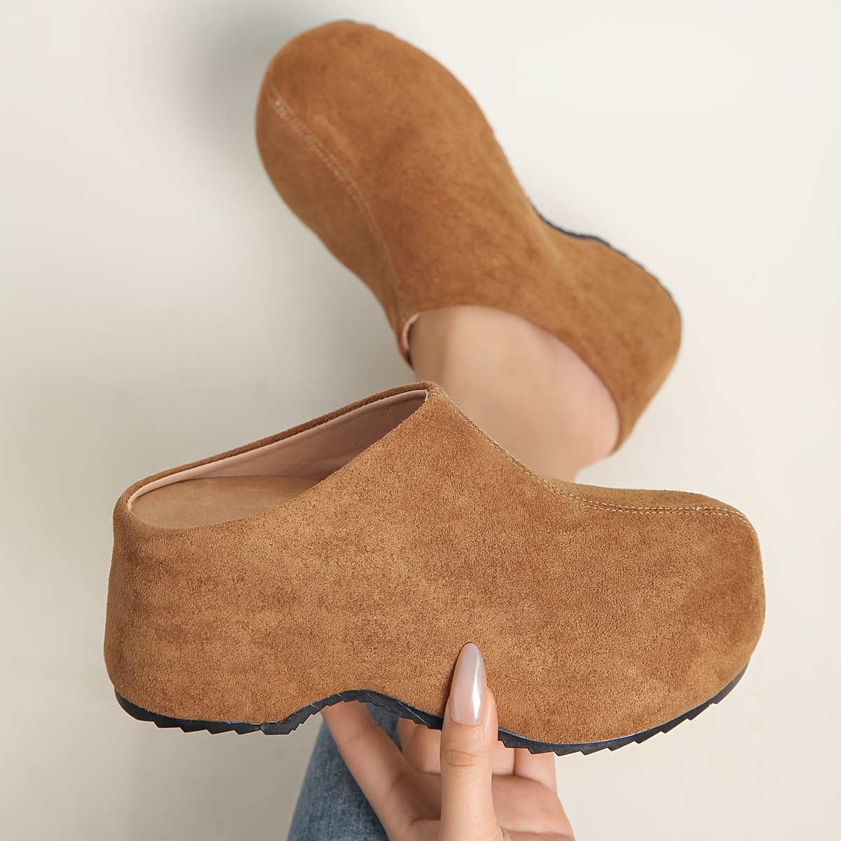 TEMU Women's New Style Mule Shoes, Thick Sole Round Toe Slip-on Fashion Casual Comfortable Versatile Plus Size Women's Footwear, Clogs For Women, For