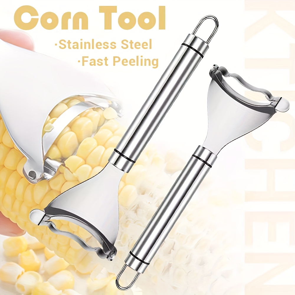 TEMU 1 Pack Stainless Steel Corn Peeler - Serrated Blade Stripper & Cob Remover Tool, Fast Peeling Kitchen Gadget For Effortless Corn Preparation,