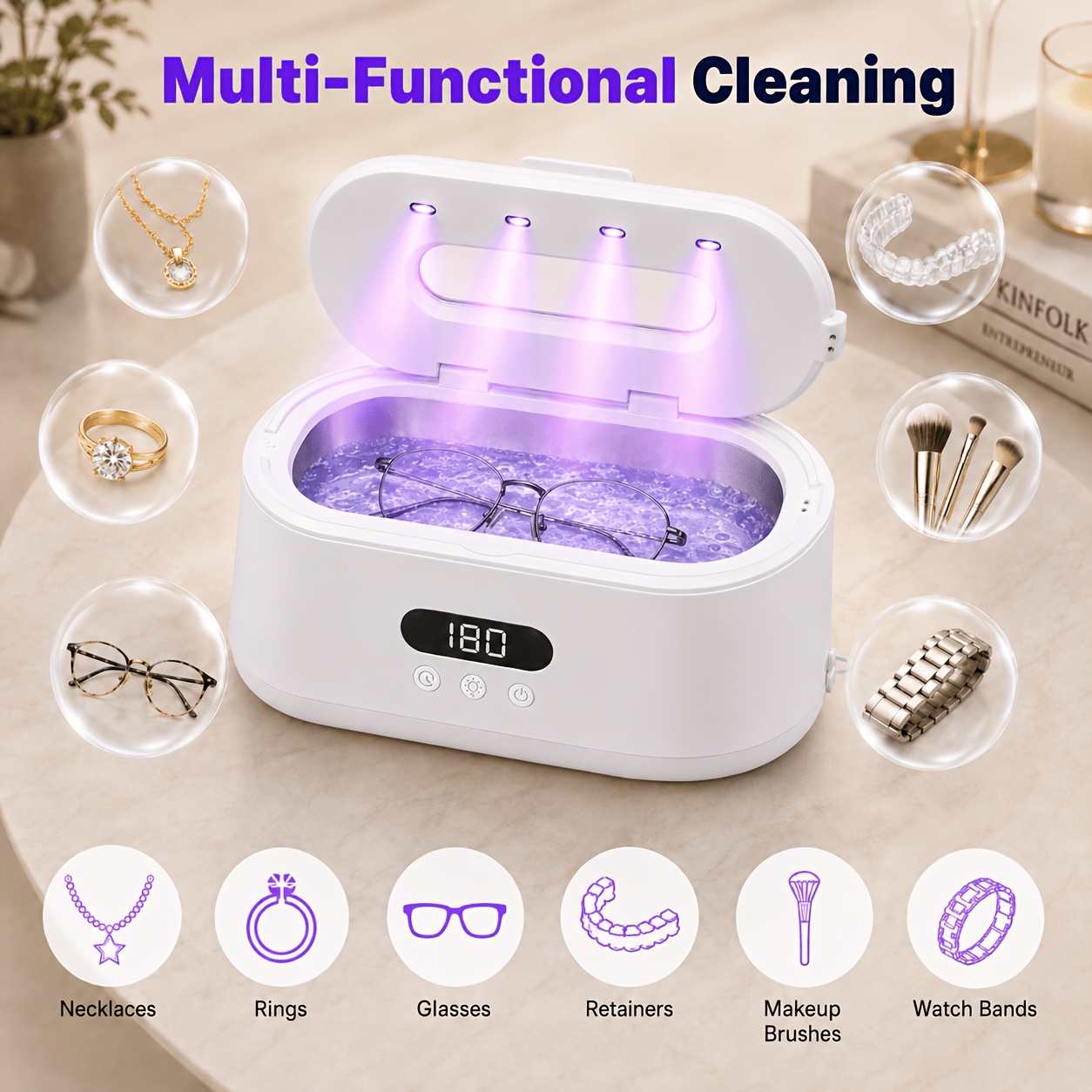 TEMU Ultrasonic Jewelry Cleaner, Professional Cleaning Machine With 380ml Stainless & Digital Timer, With 5 & Led Display, For Cleaning Jewelry