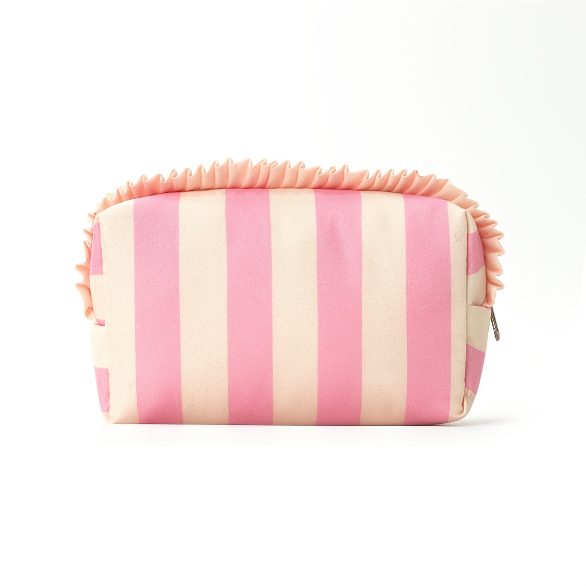 TEMU Women's Portable Makeup Bag, Striped Ruffle Zipper Storage Pouch, Travel Toiletry Bag, Large Capacity Cosmetic Organizer, Multi-functional