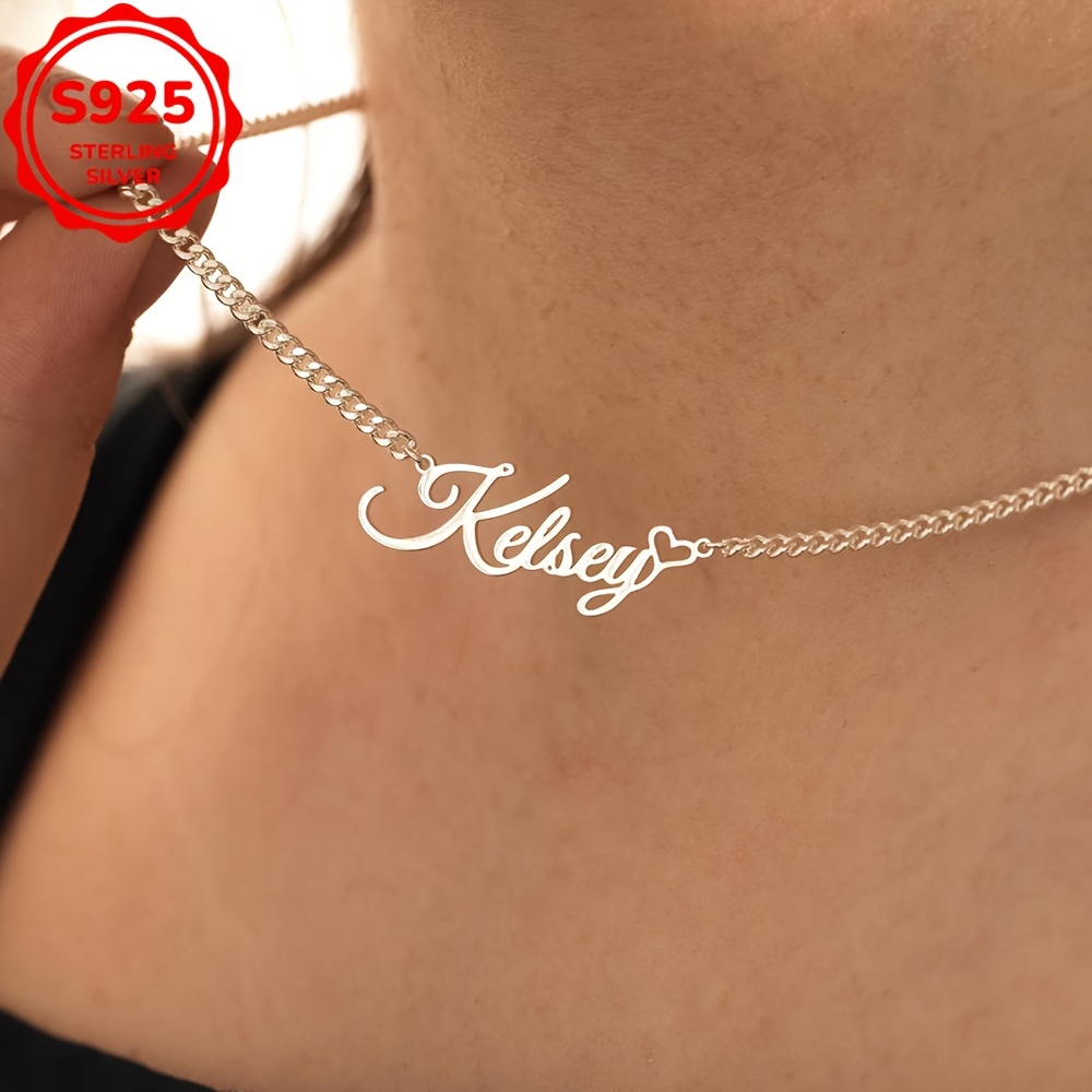 

Personalized 925 Sterling Silver Name Pendant Necklace Customizable For Valentine's Day, Day, Birthday, Wedding, Graduation - 18k Golden Plated, Natural Stone, , Gift-