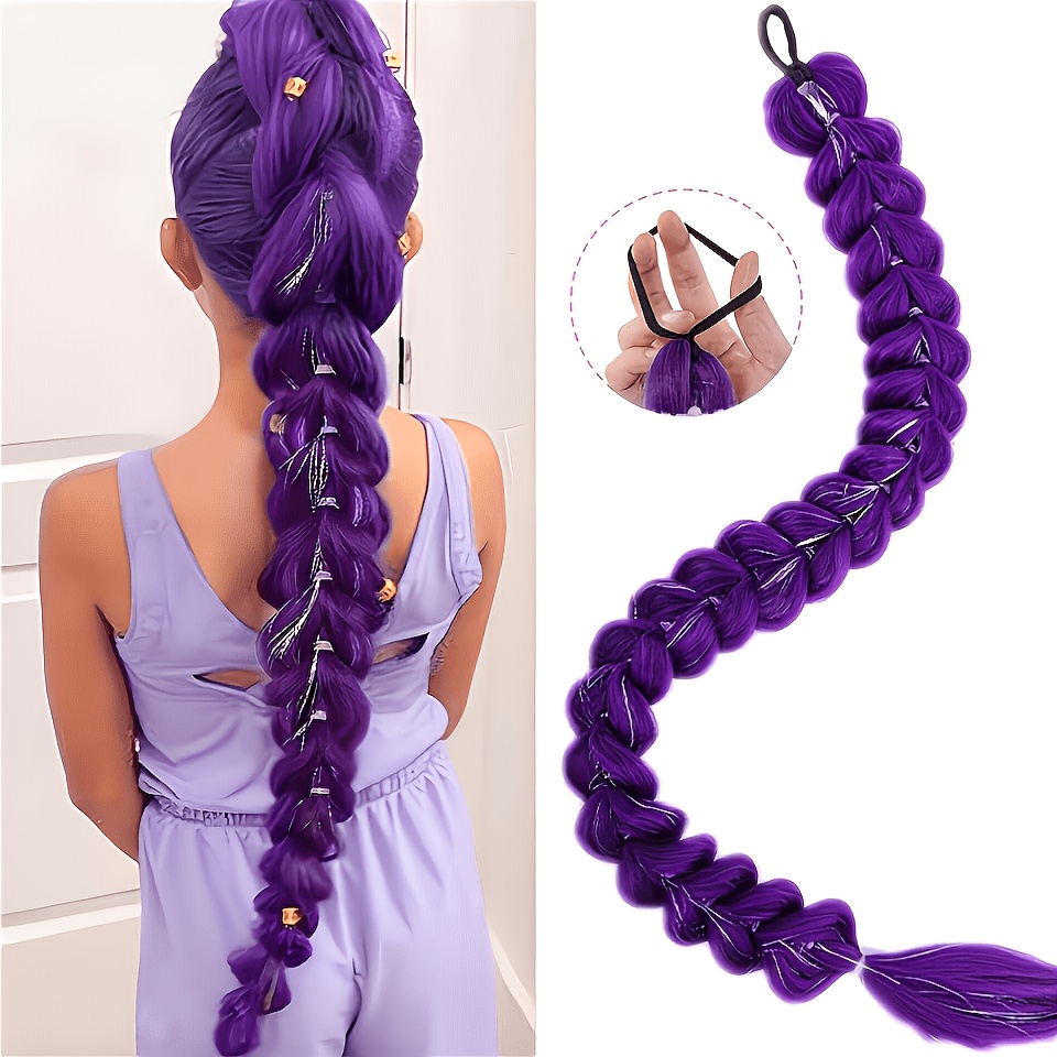TEMU Extensions de cheveux Y2K en et queue de cheval violettes pour jeu de rôle, à thème et usage - Extensions de cheveux synthétiques tressées avec