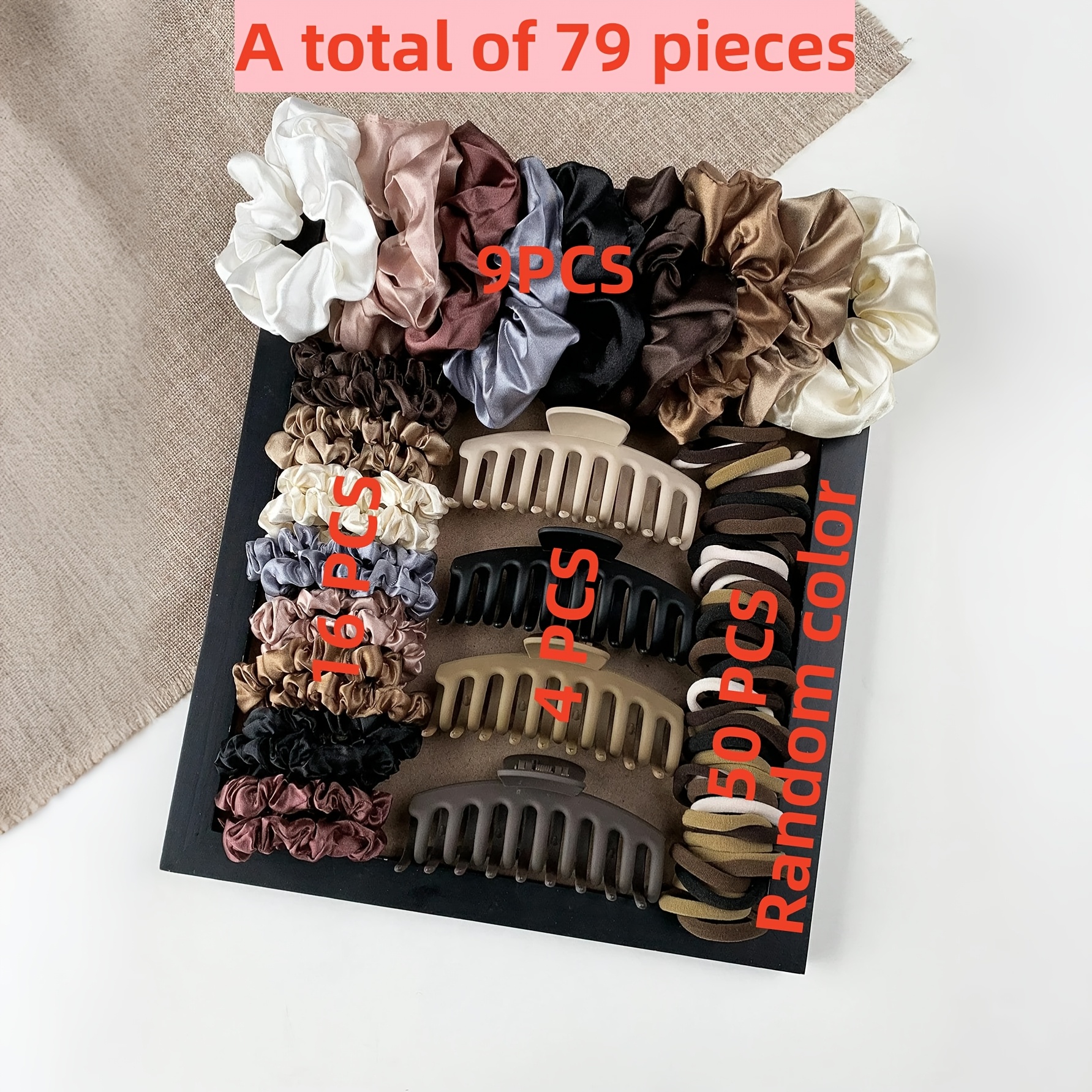TEMU 79 Piece Hair Accessory Set, Including 9 Large Loops, 50 Colored Hair Cords, 16 Hair Tie, Clips, Large Plastic Toothed Hair Claws, Suitable For