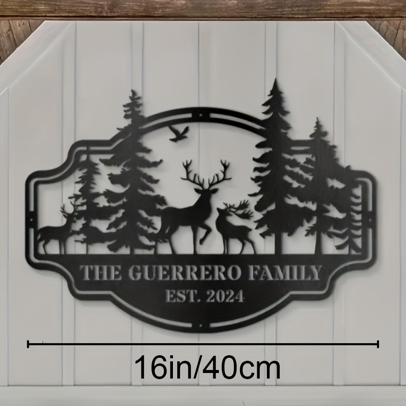 TEMU Personalized Metal Wall Art - Custom Family Name (e.g. , Deer & Pine - Heavy-duty Outdoor/indoor Metal Plaque - Farmhouse, Cabin, Living Room,