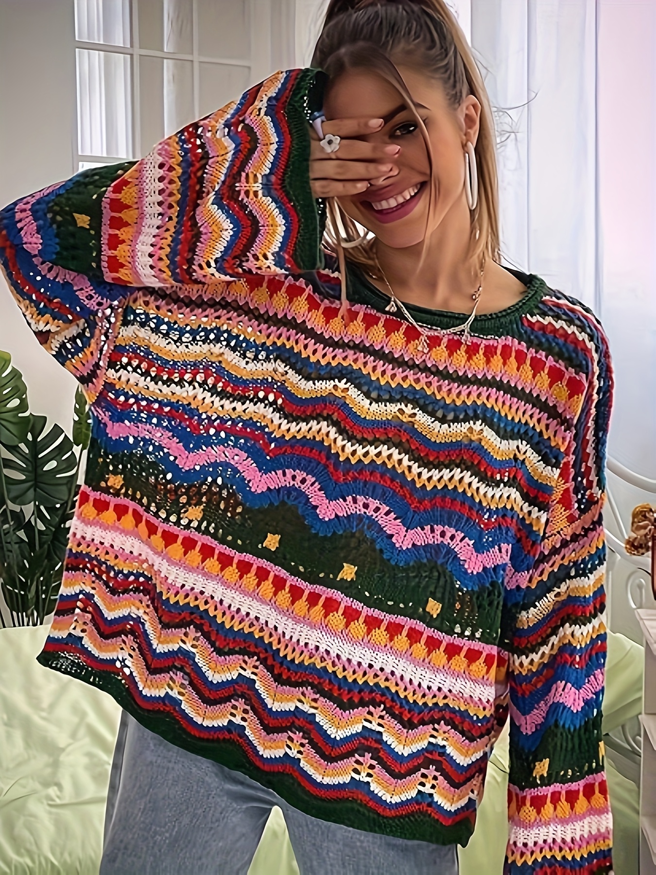 Chicrise Damen Pullover Gestreift - Langarm Mit Rundhals & Farbblock