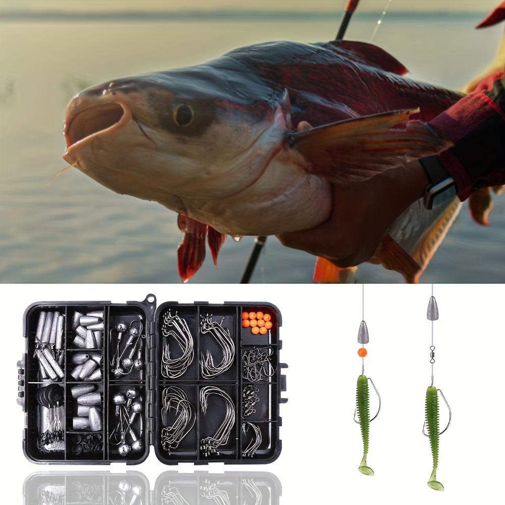 148pcs texas fishing tackle set jig head hooks offset - Temu Brazil