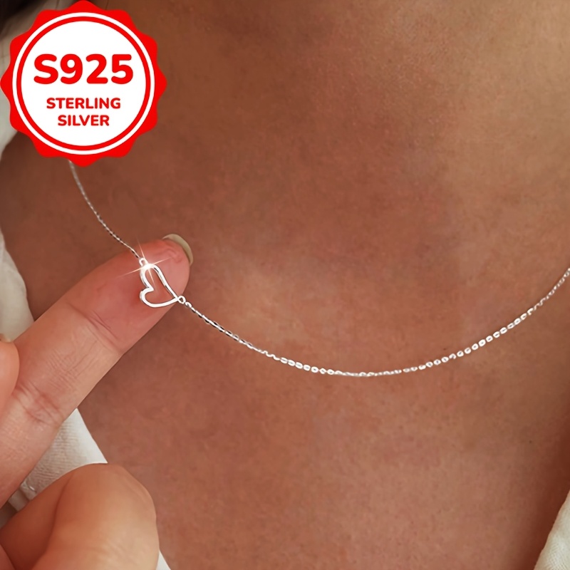 Image of 1pc S925 Sterling Silver Minimalist Hollow Heart Necklace, Elegant Niche Design With A High-end Clavicle Chain, Suitable For Women' Wear, Holiday Gift