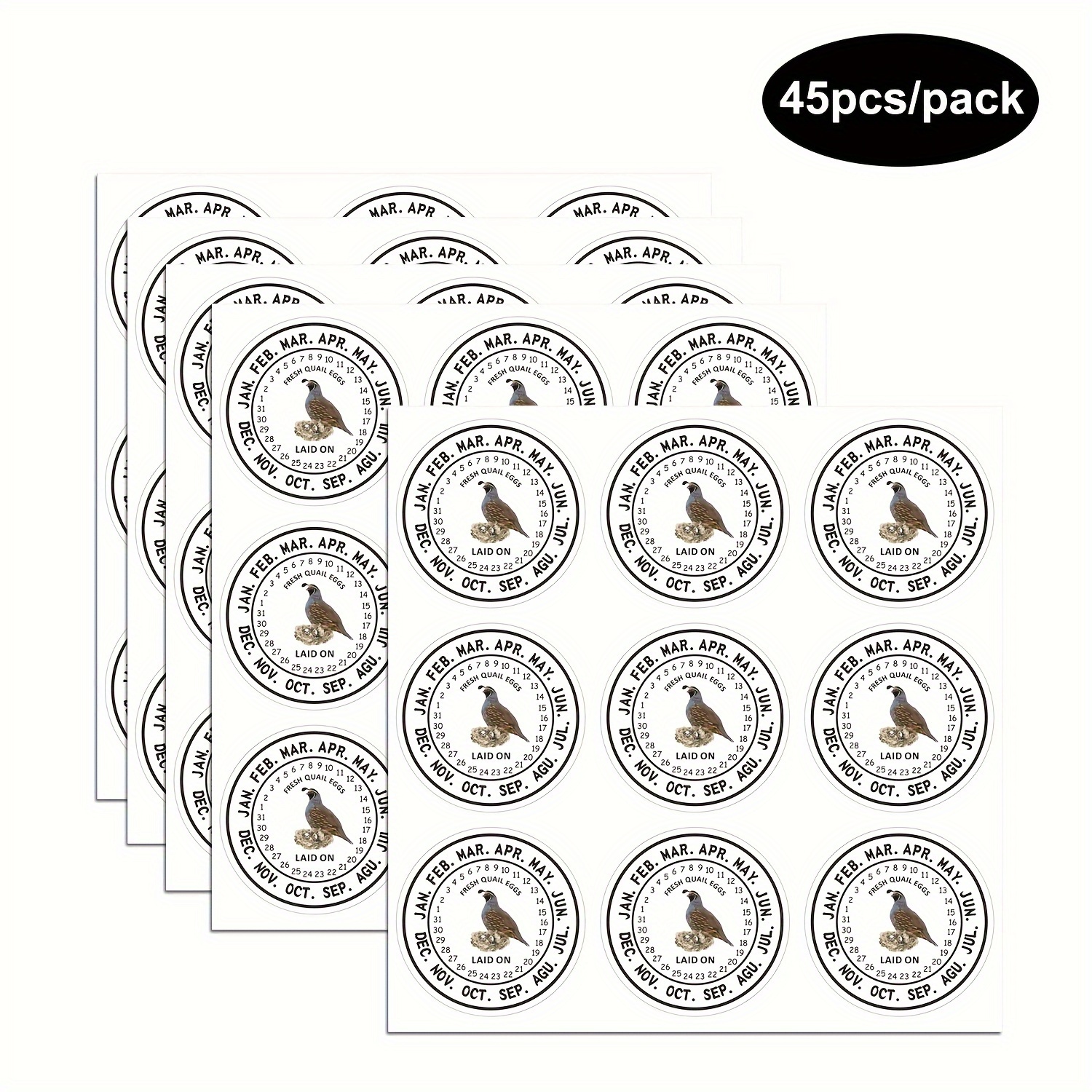 45 Sheets Per Pack, 2 Inches/5 Round Quail Egg Laying Time Stickers, Stickers For Quail Egg Boxes, Adhesive Labels For Quail Egg Paper Trays, Supermarket Quail Egg Laying Time Labels