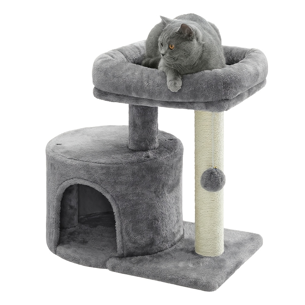 Image of Small Cat Tree With Sisal Scratching Post & Padded Platform - Light Grey Suitable For Kittens, Compact Cat Tower With Climbing, Sisal Panel For Play, Padded For Or Small Spaces, Cat Furniture