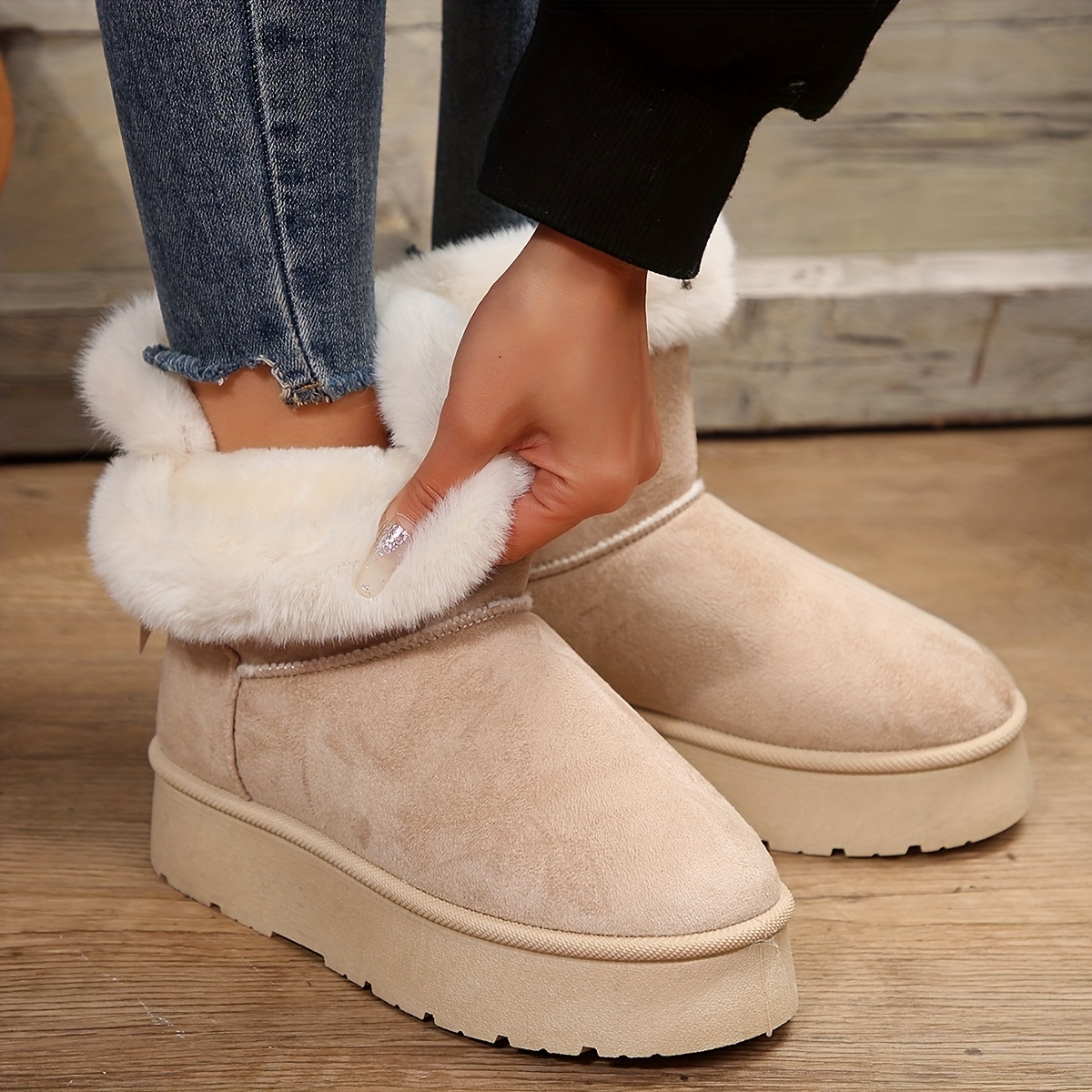 

Women's Ultra-warm Plush-lined Snow Boots, Winter - High-top Slip-on Shoes With Bows, Are Extremely Comfortable Footwear In Cold Weather.