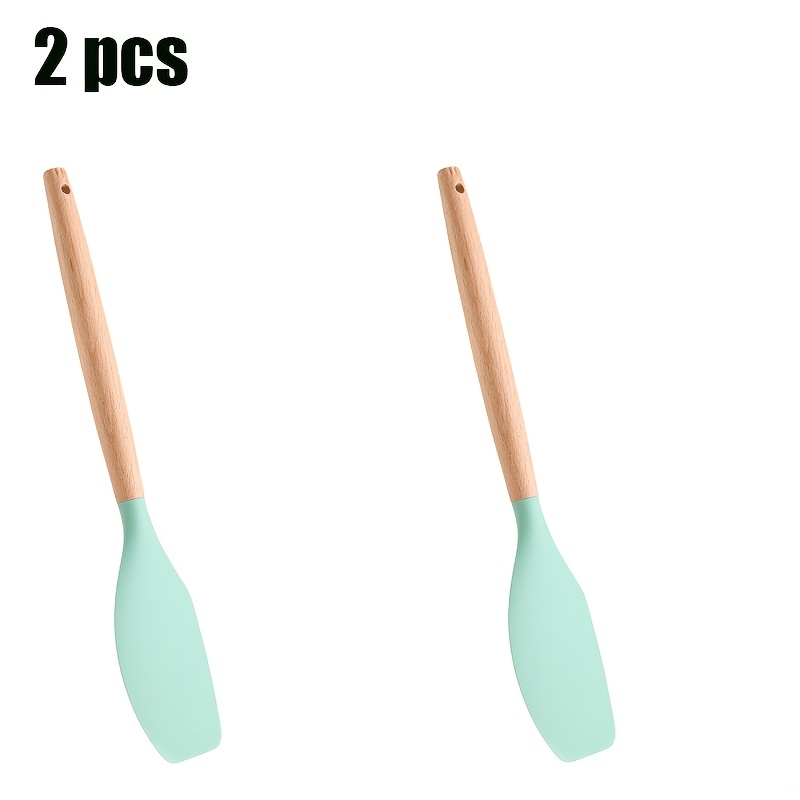 2pcs, Professional Wooden Handle Silicone Spatula Set - Heat Resistant Flexible Scraper For Baking, Cooking, Mixing, Frosting Icing - Essential Kitchen Utensils For Baker And Chef