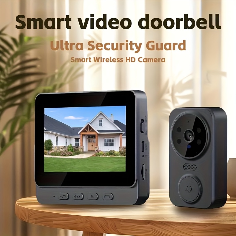 sonnette vidéo 480p avec écran lcd 4.3 – vision   ir et déverrouillage rfid | rechargeable usb |   bidirectionnel | système de caméra de sécurité   pour maison, bureau et surveillance intérieure, cadeaux pour les fêtes   noël et halloween