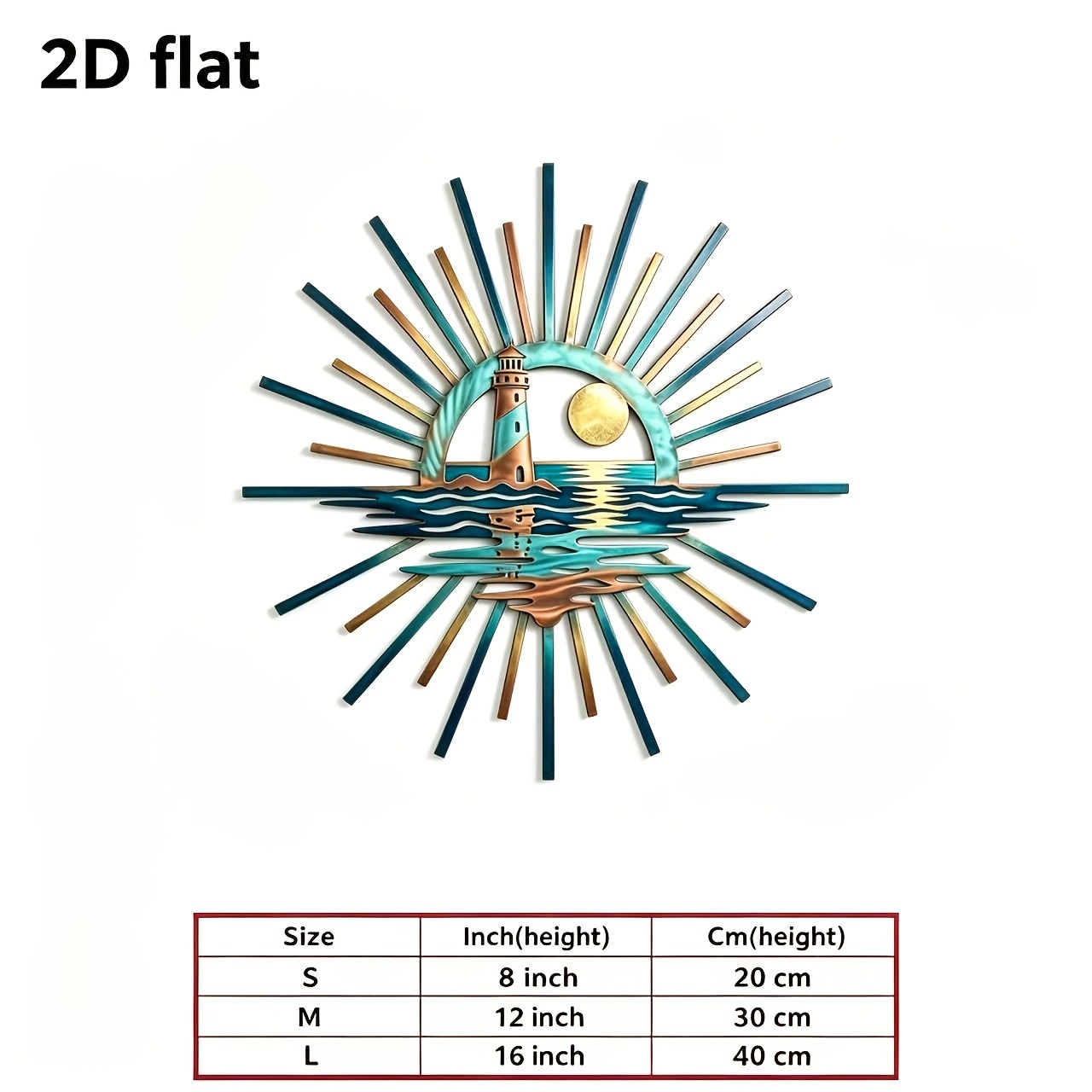 TEMU 2d Flat, 2d Flat Iron Lighthouse Sun Wall Decoration, Seaside Sunrise Waves Metal Wall Hanging, Nordic Vintage Distressed Entrance Living Room
