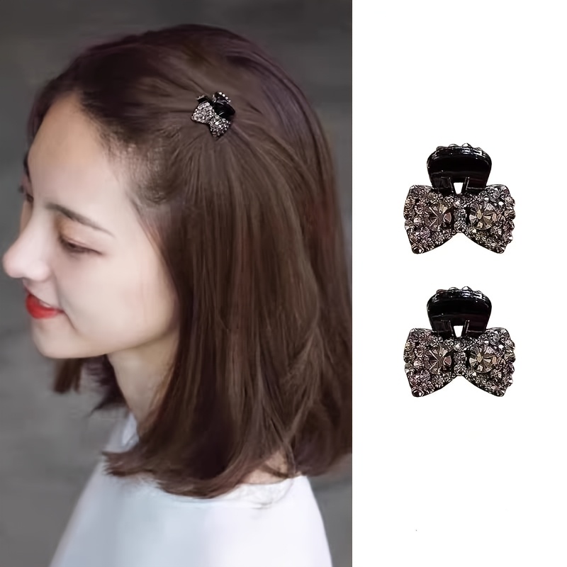 

2pcs Sparkling Bow Hair Claw Clips - Vintage Acrylic Side Grips For Bangs & Hairstyling, Perfect Valentine's Day Gift For Girls And Women, Hair Accessories