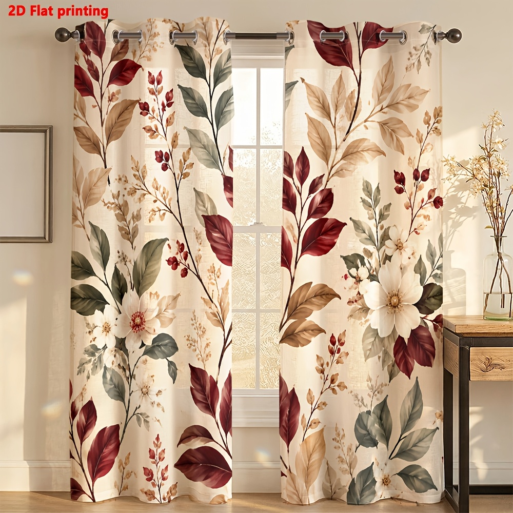 Image of 2d Flat - 2d Flat 2pcs Curtains Floral Pattern For Living Room Decor Decorative Panels Light Luxury Minimalist European Style, Suitable For Living Rooms, Bedrooms, Study Rooms, And Home Decoration