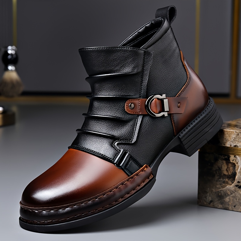 mens   two tone high top ankle boots ruched detail side zip   strap casual streetwear boots