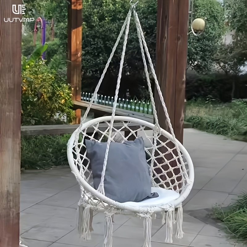  hanging chair hanging basket camping woven hanging basket swing leisure hanging basket chair garden hanging basket swing hanging chair with backrest balcony hanging basket suitable for leisure and entertainment balcony garden camping Product details 6