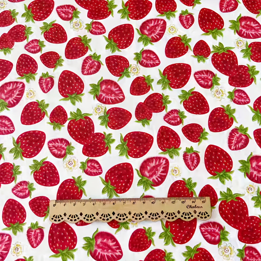 Image of 1pc Banner 63in/160cm Plant Leaves Fruits Strawberry Printed Pure Fabric, Pastoral Style Handmade Cloth, Suitable For Bedding Home Tablecloth Bag Mask Hat Headband