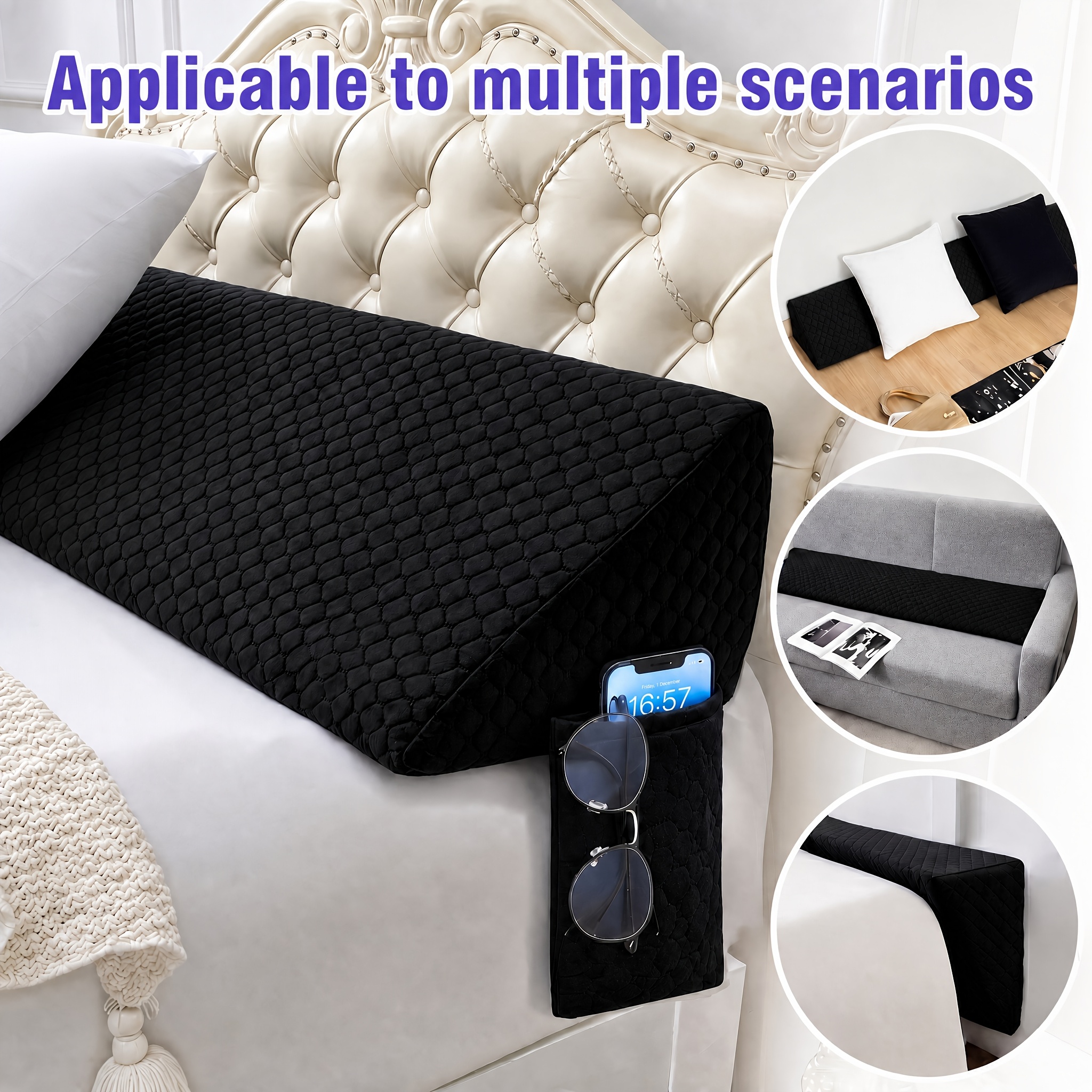 Image of 1 Bed Filler Wedge Pillow, Headboard Mattress Anti-drop Pillow, With Storage Bag Detachable Jacket Bed Backrest, Suitable For Twin, Full, Queen Or King Size Beds, Local Warehouse Shipping