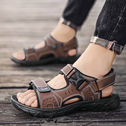 mens casual summer sandals black with hook and loop closure comfortable eva sole breathable design suitable for outdoor and casual wear lace up sandals