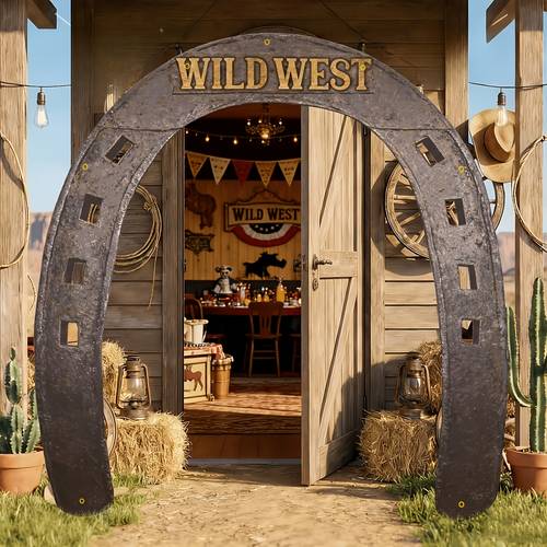 2d party photo booth props 74 8 x 78 74 inches western cowboy party decoration western cowboy backdrop wild west horseshoe curtain banner decor rustic background hanging supplies for indoor outdoor bar decor
