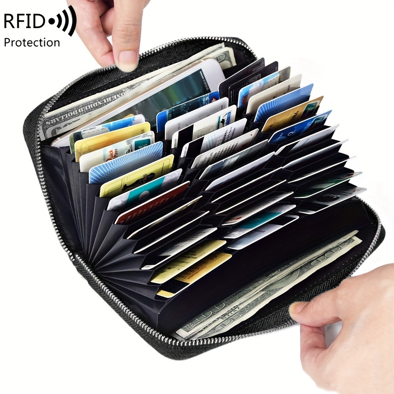 

Vintage Multifunction Large Capacity Long Wallet, Rfid Blocking Minimalist Pu Purse, Multiple Card Slots Zipper Credit Card Organizer Accordion Wallet Clutch