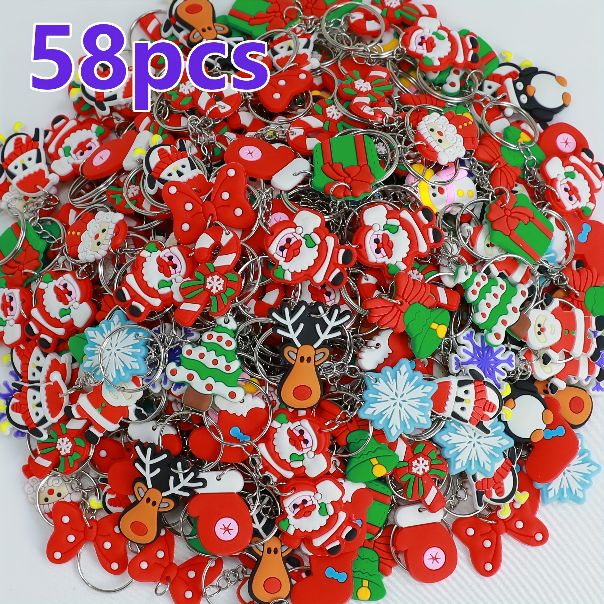 TEMU 58pcs Mixed Random Christmas Keychain Set | Includes Santa Claus, Snowman, Elk, Snowflake And , Used As Bag Ornaments And Car Key Chains | Not
