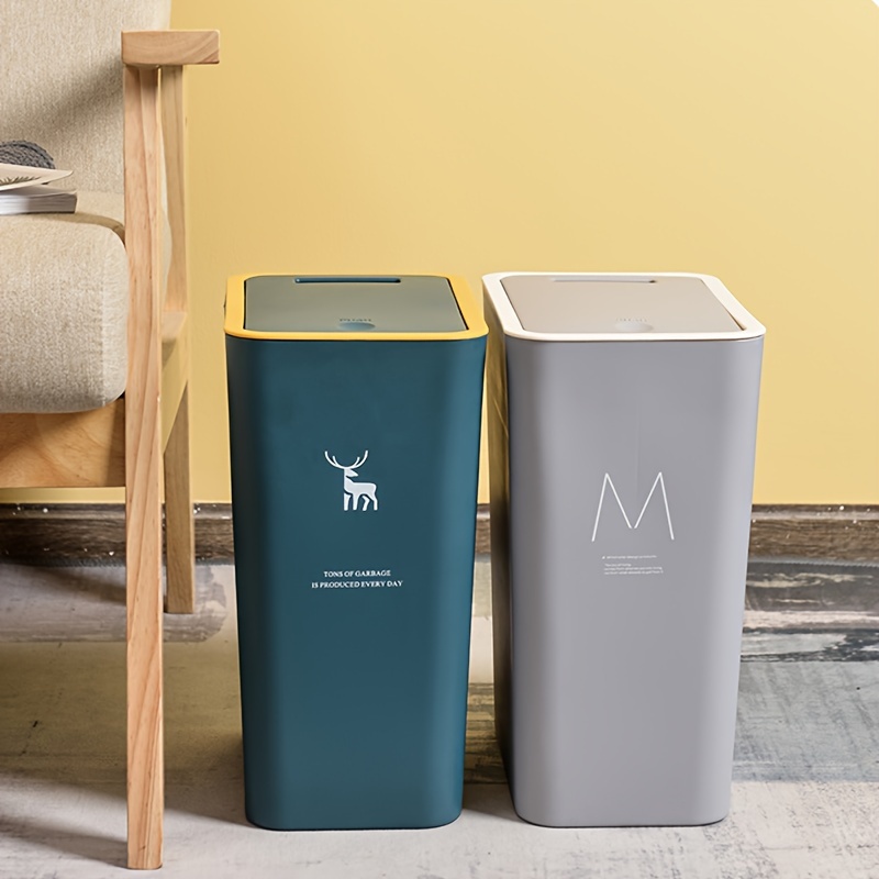 Plastic Trash Can With Press Open Lid Household Garbage - Temu