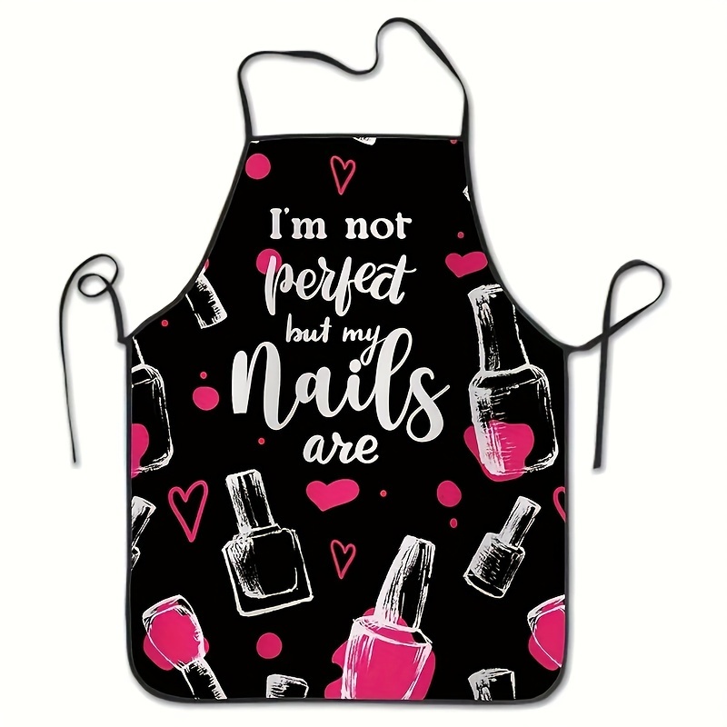 

1-pack Stylish Lettering & Nail Polish Print Kitchen Apron - , Woven Polyester Chef Apron For Hairdressers, Nail Technicians, Cooking And Baking Professionals - Fashionable Crafting & Utility Apron