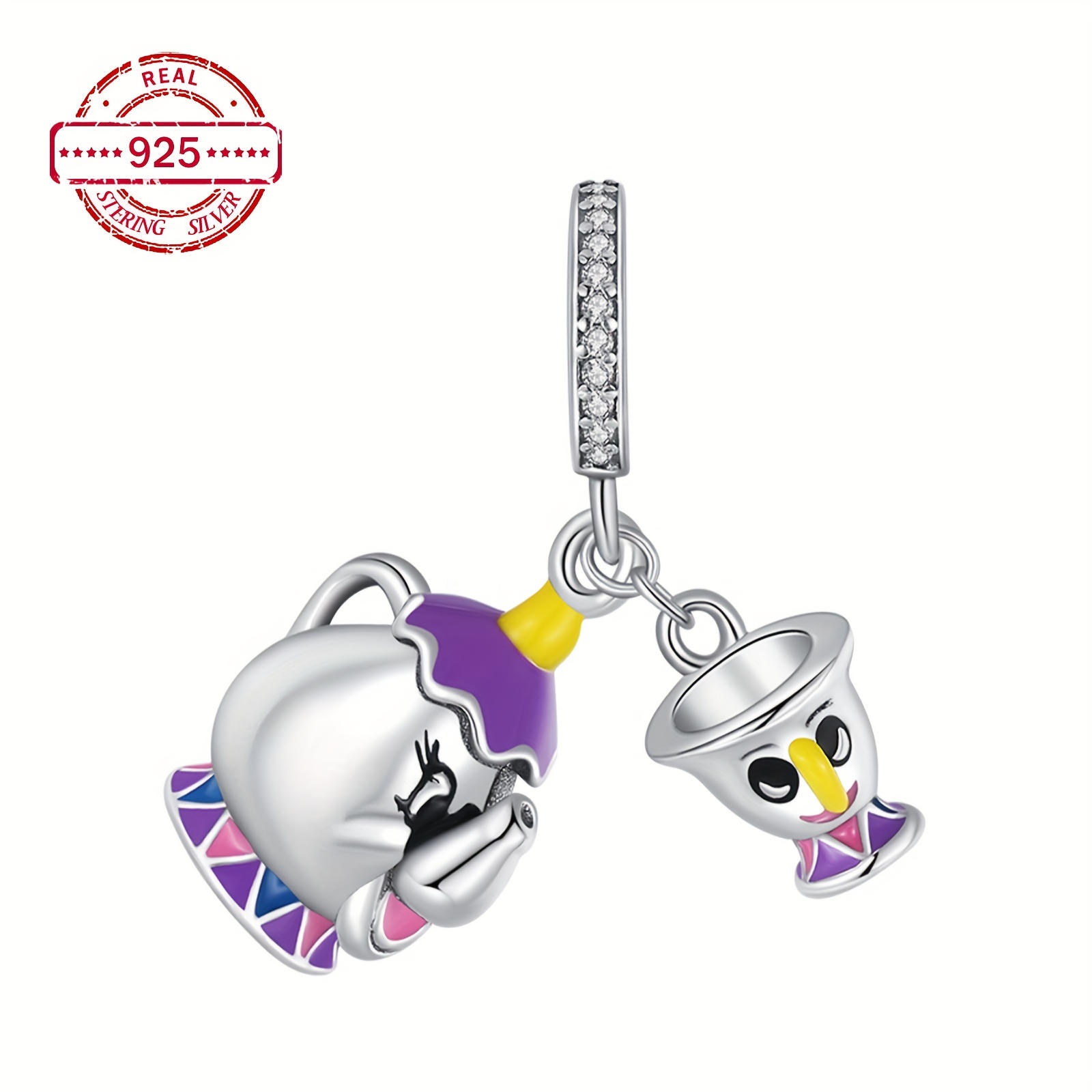 

S925 Sterling Silver Cartoon Magical Teapot & Cup Dangle Pendant European Bracelet & Necklace Luxury Gift Making