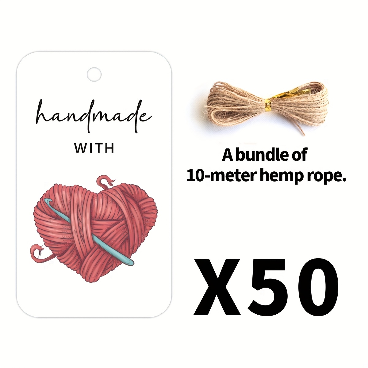 Image of 50pcs Heart-shaped Yarn Ball And Crochet Pattern Gift Tags | Includes 10-meter Hemp Rope, Ideal For Crafting And Projects, Durable Paper, Perfect For Marking Knitted Items And Handmade Gifts