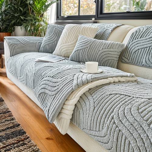 1pc plush anti slip sofa cover pet friendly breathable fashionable home decor suitable for living rooms bedrooms offices polyester fabric machine washable unprinted sofa cover
