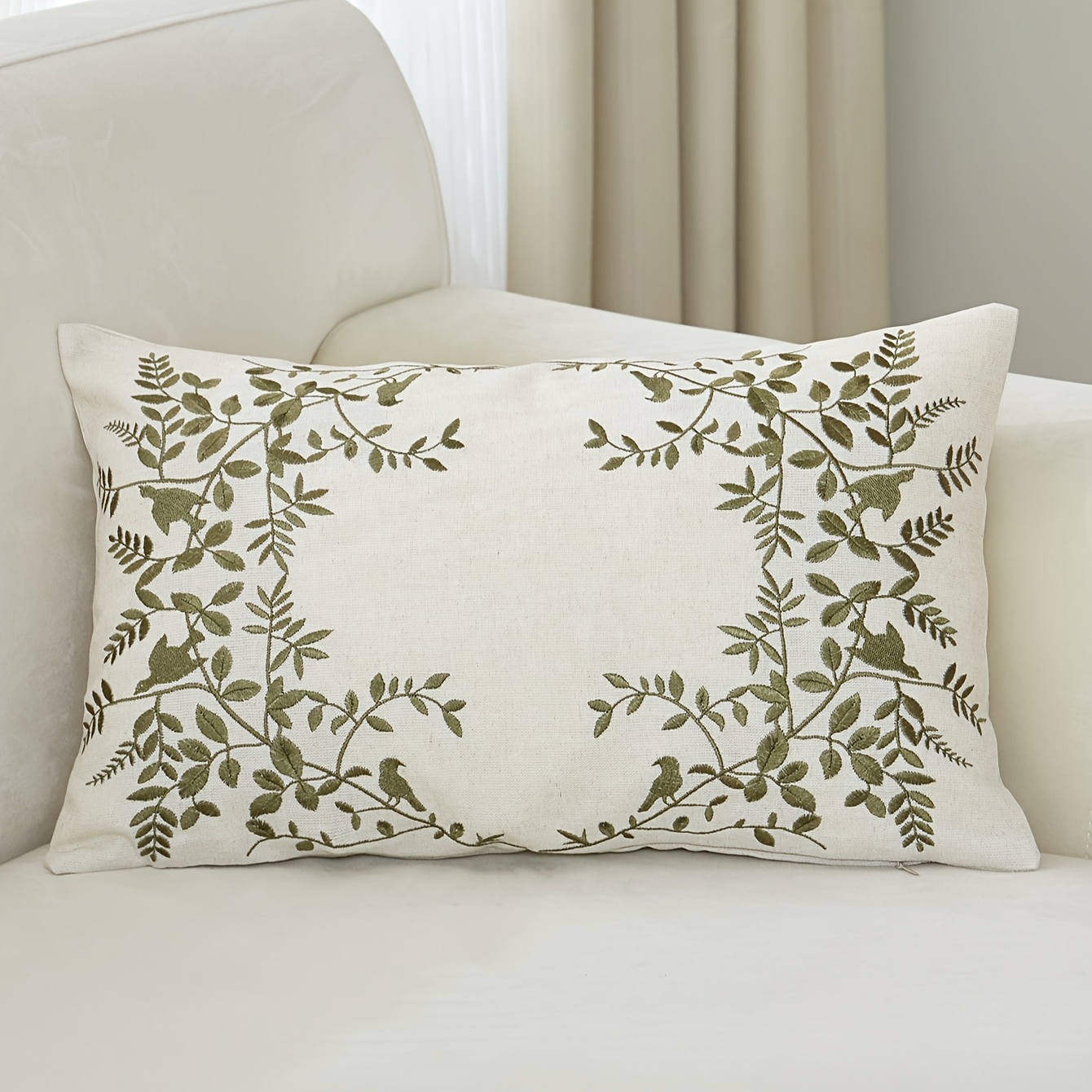 Spring Summer Style 1pc Leaf Ring And Leaf Linen 3d Embroidery Pillowcase Home Decor Living Room Bedroom Party