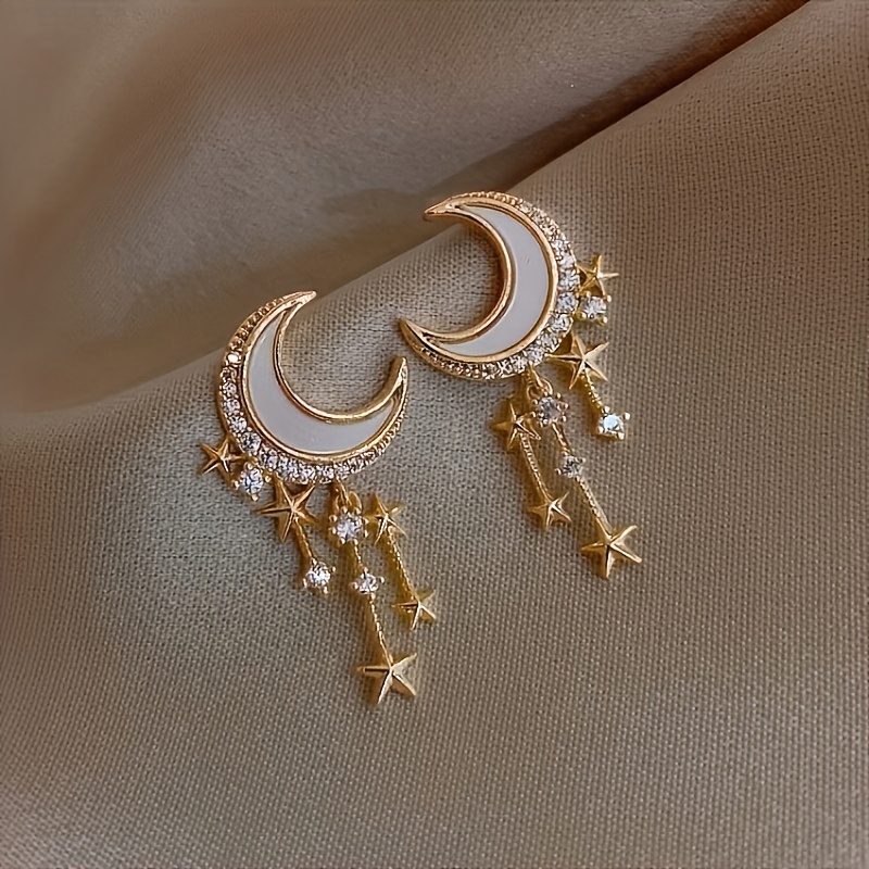 

Blingbling Sun Moon Stud Earrings Embellished With Rhinestones Elegant Luxury Style Party Earrings